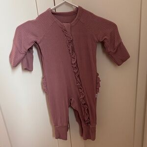 Little Sleepies Mauve Ribbed Ruffle One-Piece Bodysuit